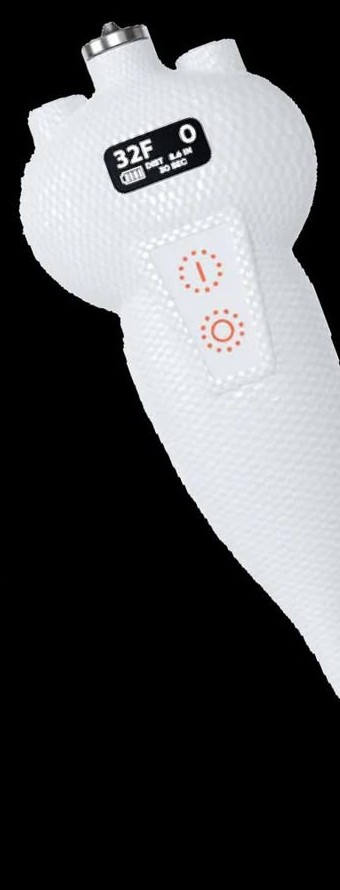 The white handheld targeted cryotherapy device used by Alpha Wellness